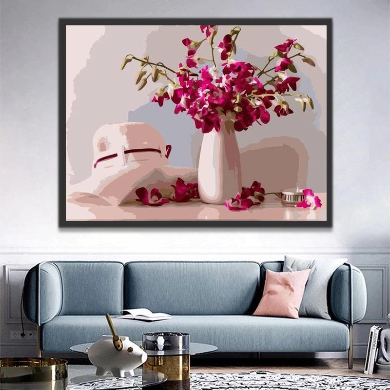 Strohoed en Roze Bloemen Schilderen op Nummers