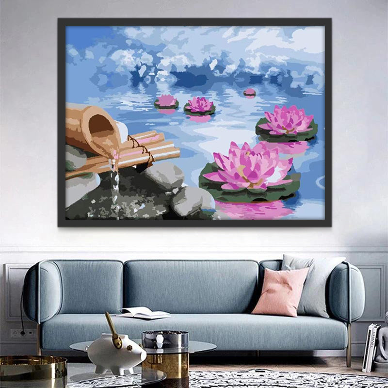 Stromend Water en Lotusbloemen Schilderen op Nummers