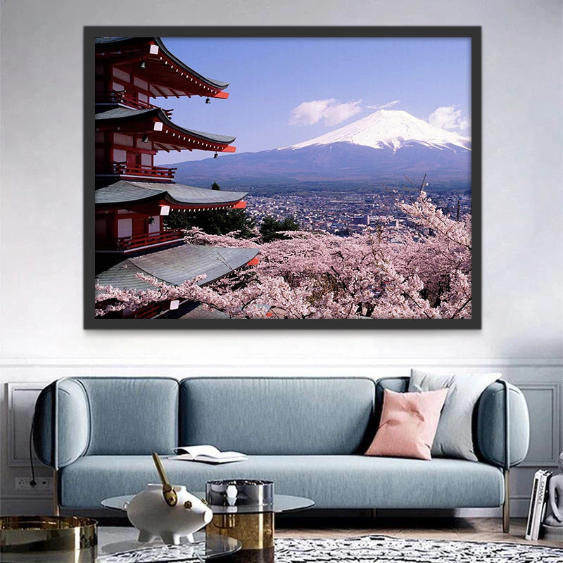 Tempels, Kersenbloesems en de Berg Fuji Schilderen op Nummers