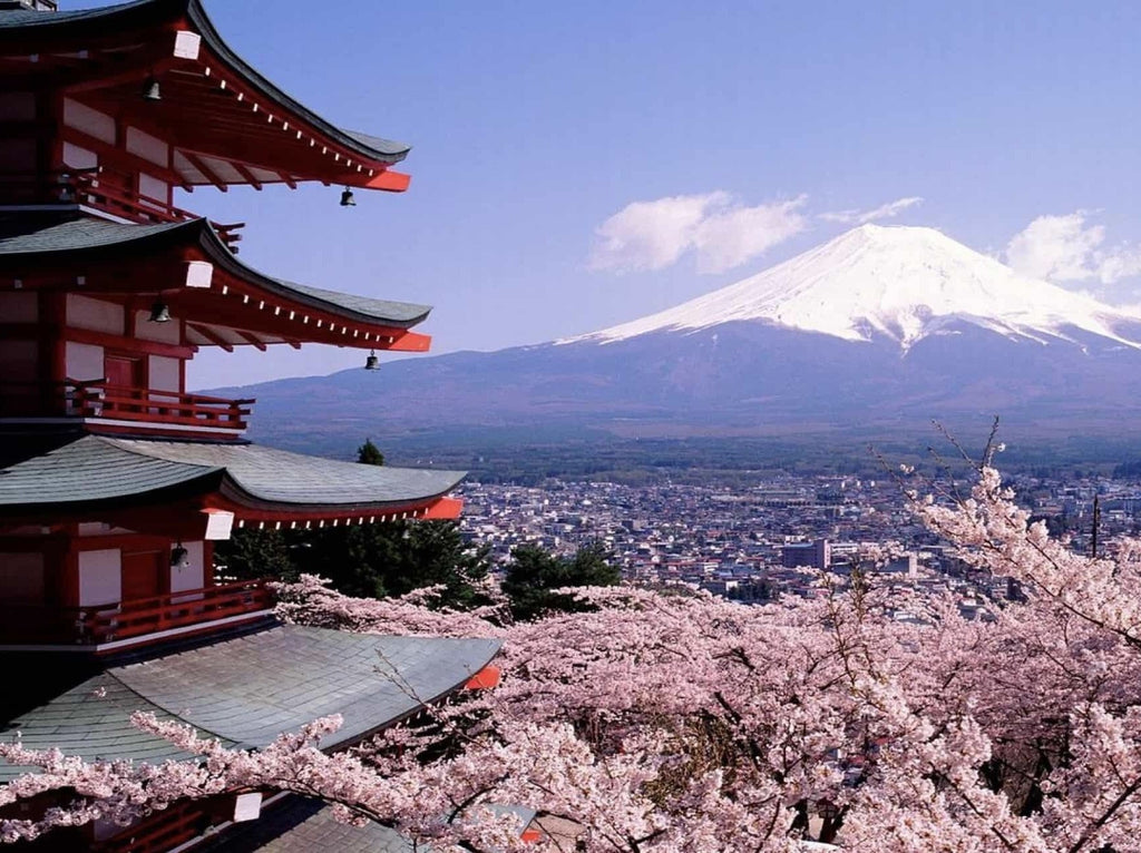 Tempels, Kersenbloesems en de Berg Fuji Schilderen op Nummers