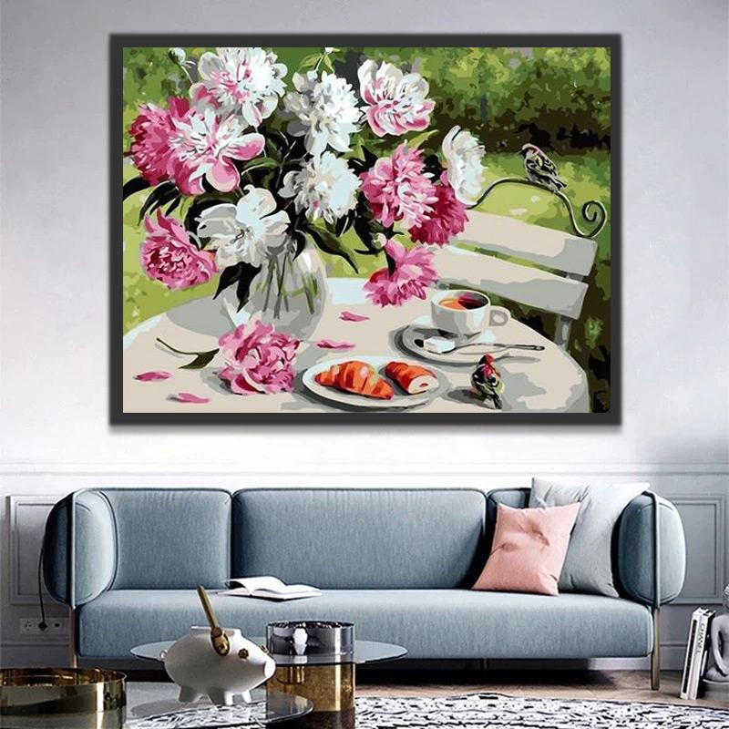 Thee in de Namiddag en Bloemen in Potten Schilderen op Nummers
