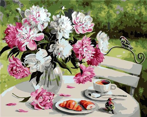 Thee in de Namiddag en Bloemen in Potten Schilderen op Nummers