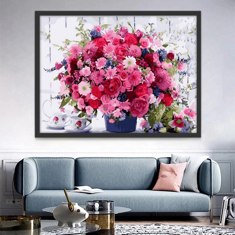 Theekopjes en potbloemen Schilderen op Nummers