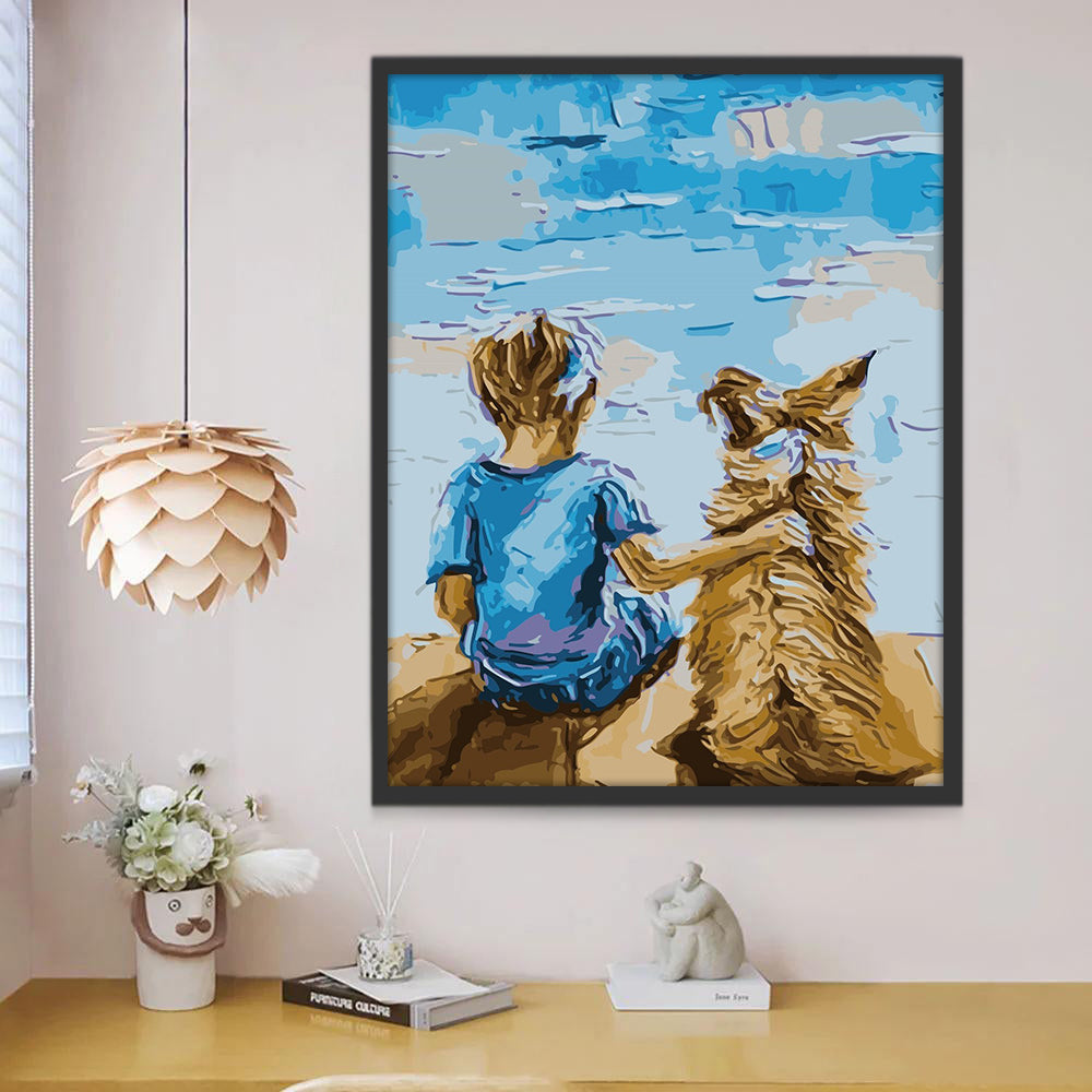 Tiener met Hond op het Strand Schilderen op Nummers