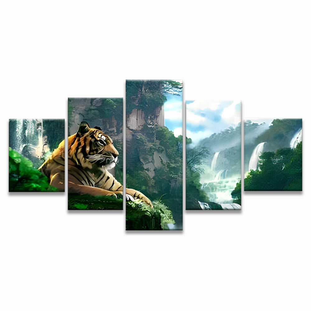 Tijger bij de Waterval 5 Platen Schilderen op Nummers