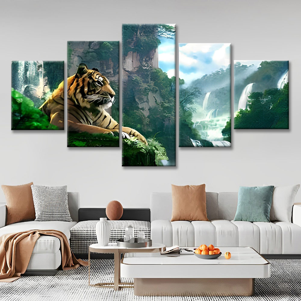 Tijger bij de Waterval 5 Platen Schilderen op Nummers