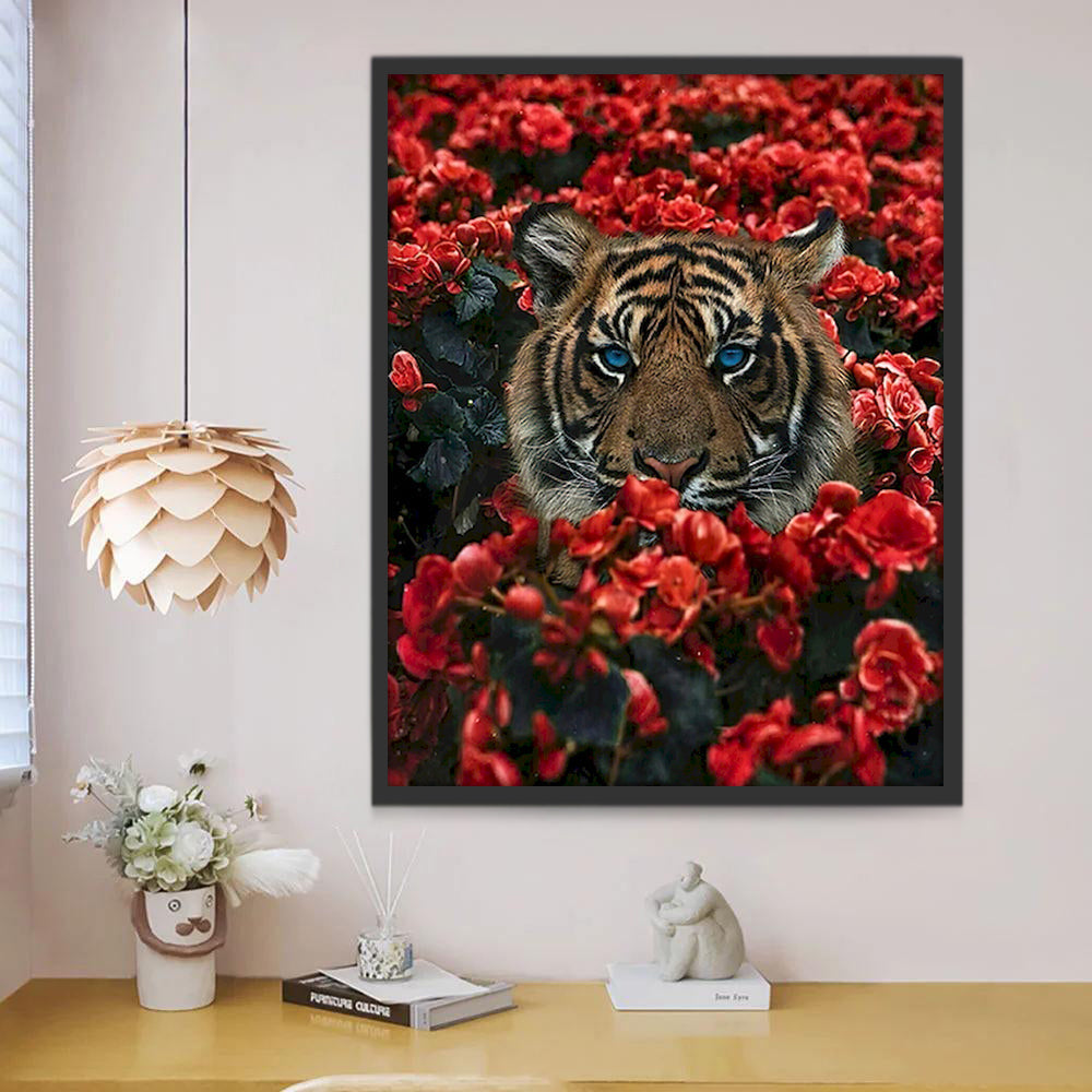 Tijger en Rode Bloemen Schilderen op Nummers