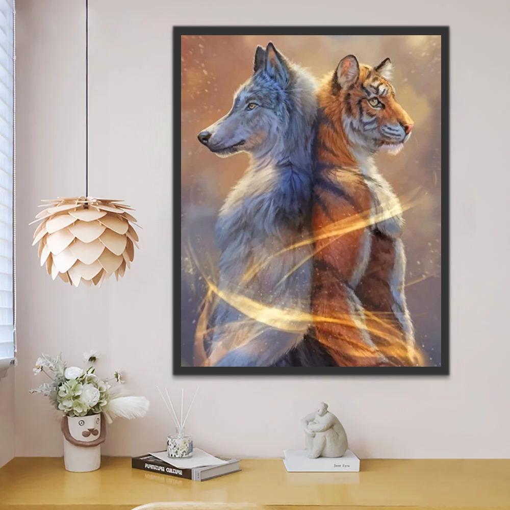 Tijger en Wolf Rug aan Rug Schilderen op Nummers