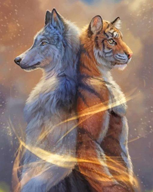 Tijger en Wolf Rug aan Rug Schilderen op Nummers