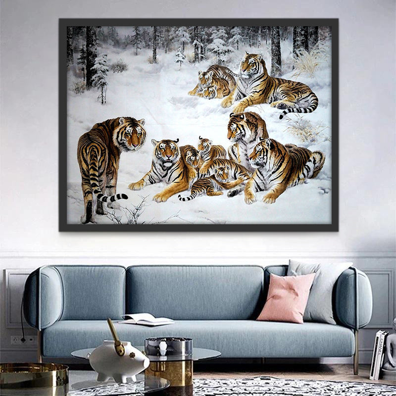 Tijger in het Besneeuwde Bos Schilderen op Nummers