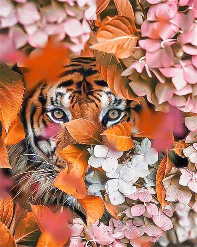 Tijger Verstopt in de Bloemen Schilderen op Nummers