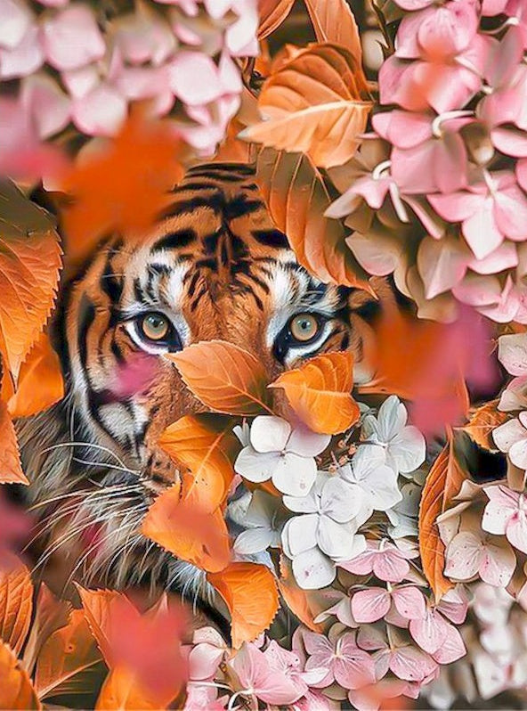 Tijger Verstopt in de Bloemen Schilderen op Nummers