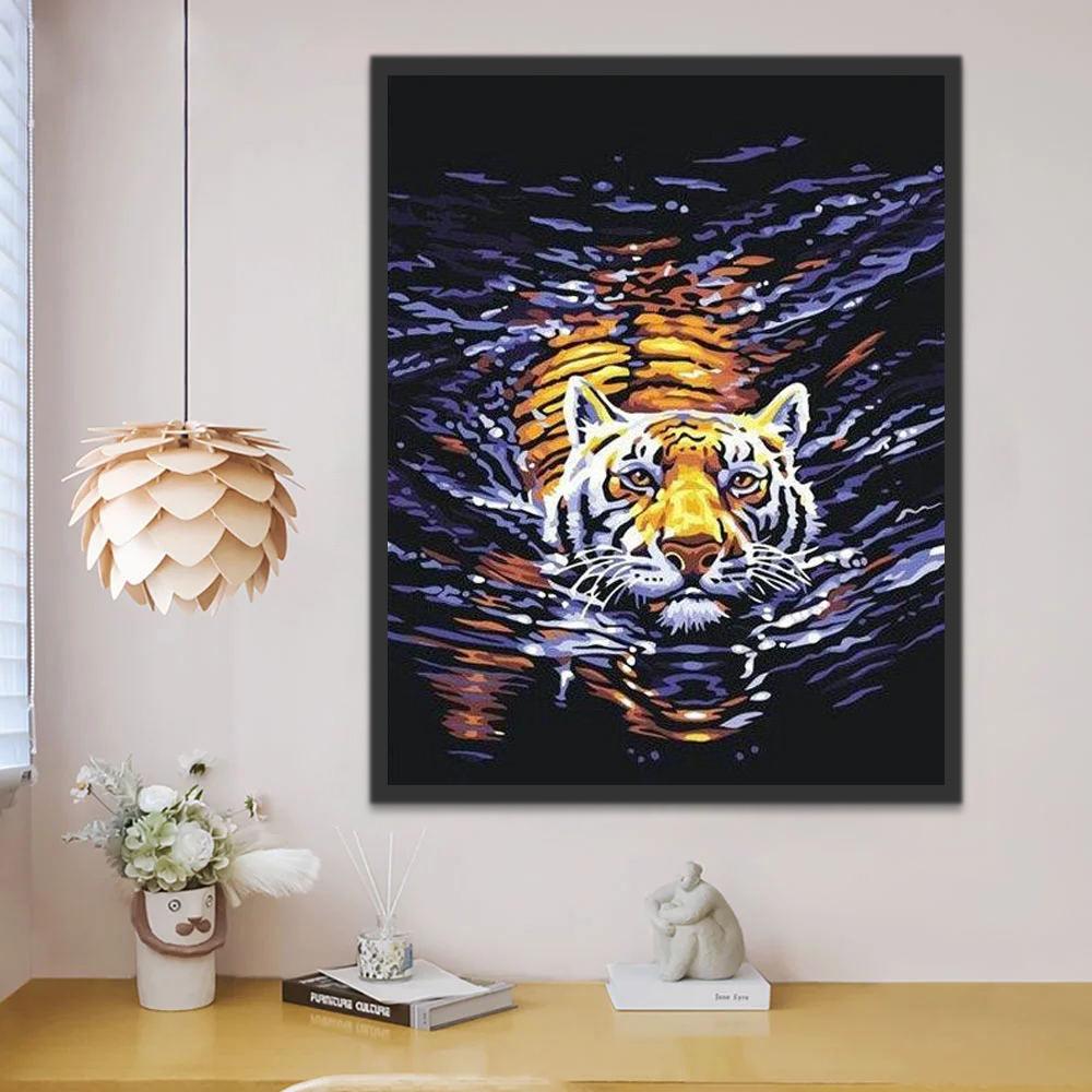 Tijger Zwemmend in het Water Schilderen op Nummers