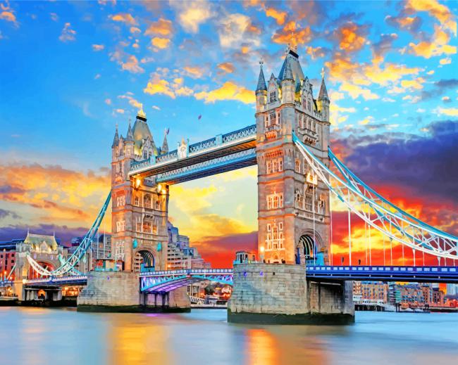 Torenbrug in Londen bij Zonsondergang Schilderen op Nummers