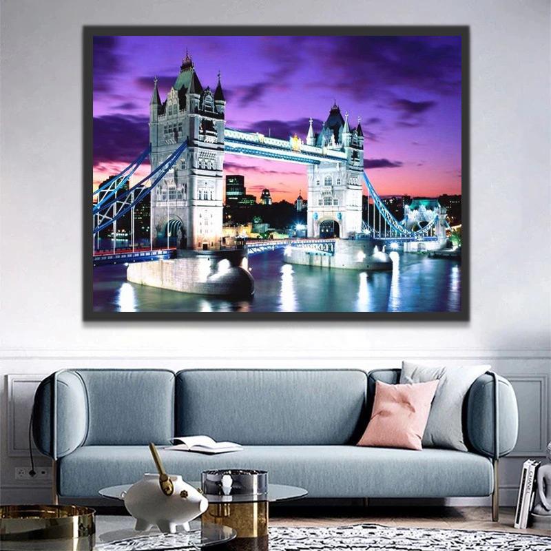 Tower Bridge in London tegen een Avondhemel Schilderen op Nummers