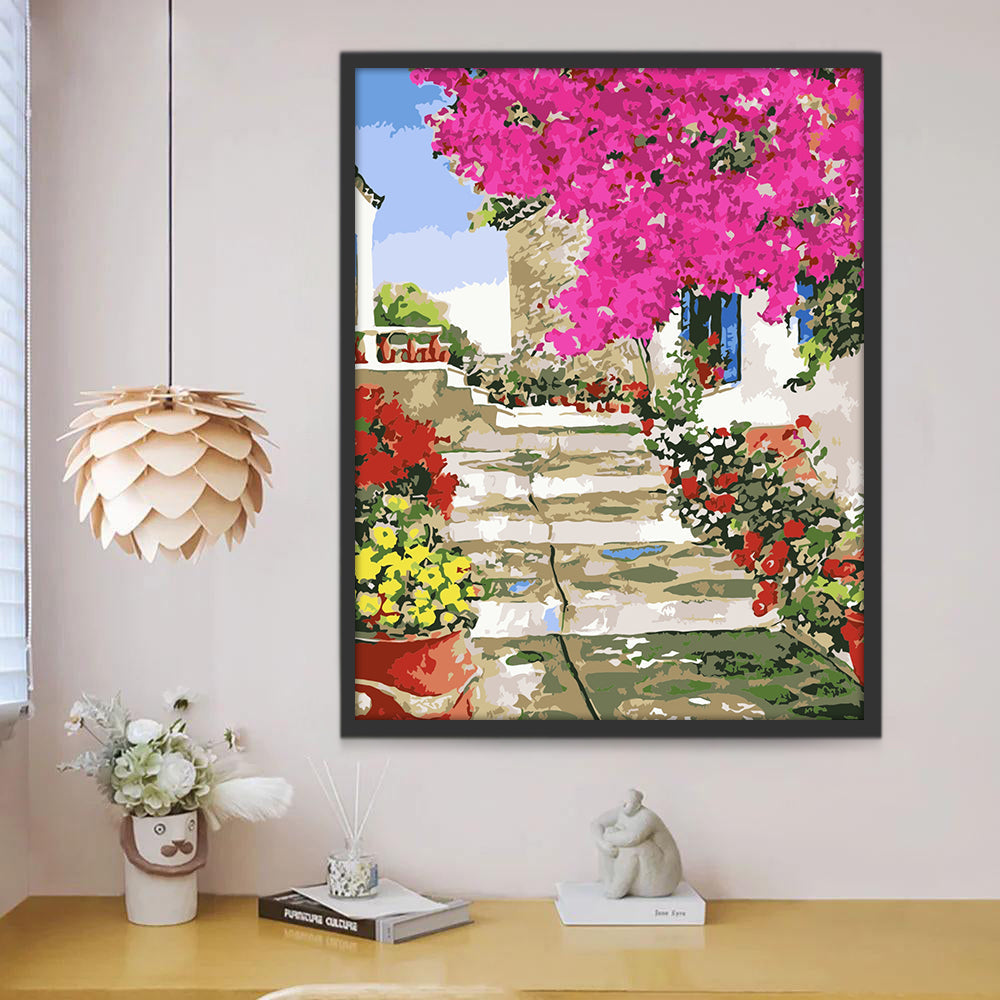 Trappen Gevuld met Bloemen Schilderen op Nummers