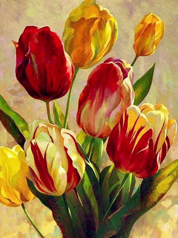 Tulpen in olieverfschilderijstijl Schilderen op Nummers