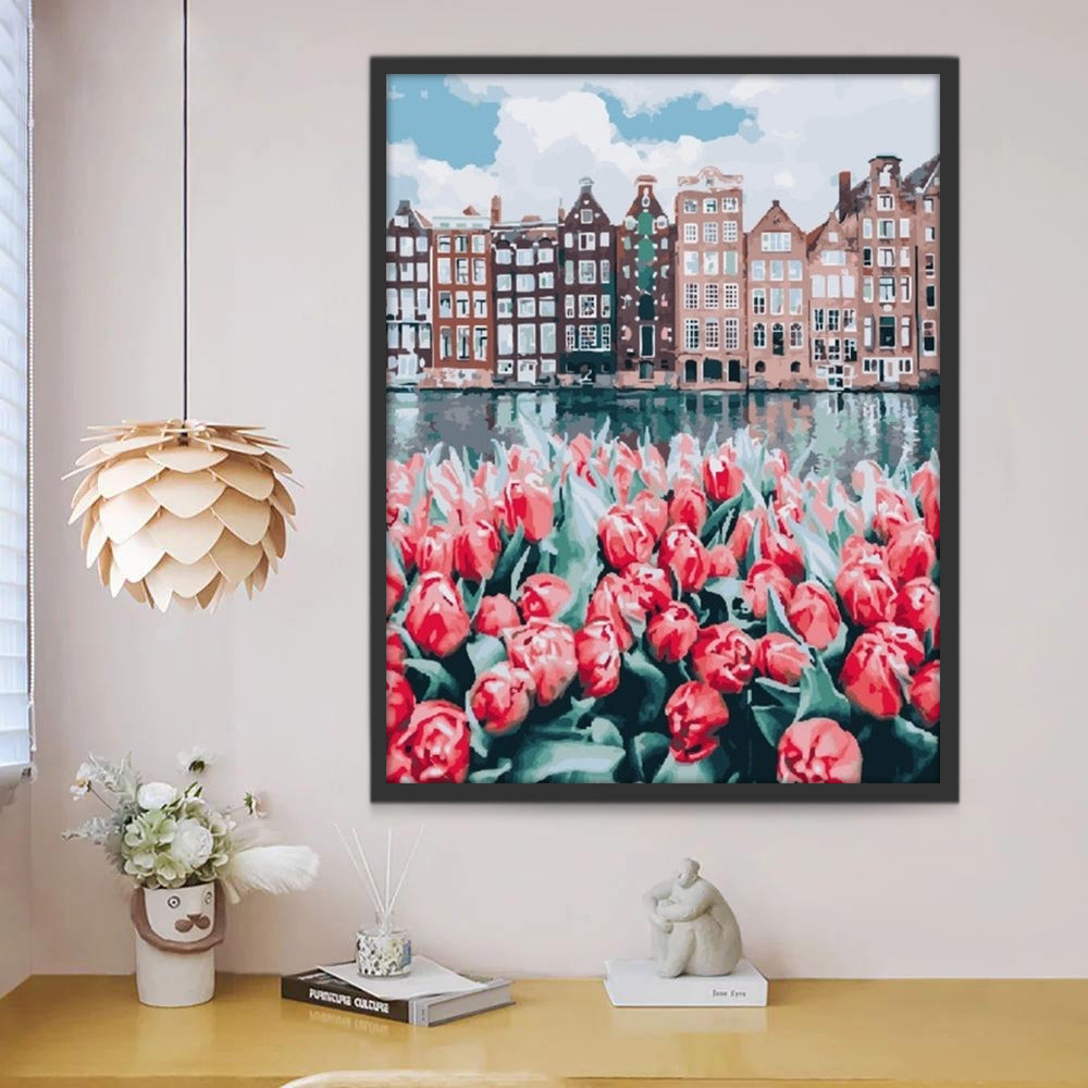 Tulpen voor de Charmante Grachtenhuizen Schilderen op Nummers