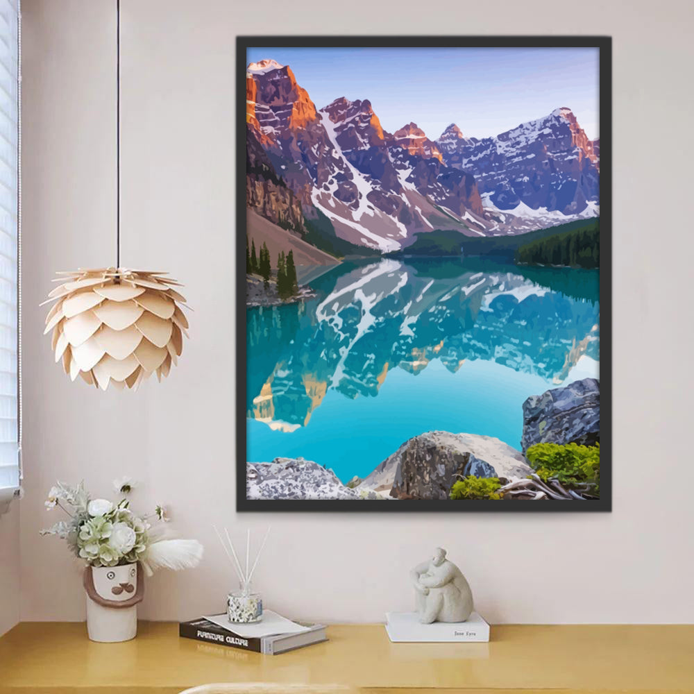 Turquoise Meer met Sneeuwgebergte Schilderen op Nummers