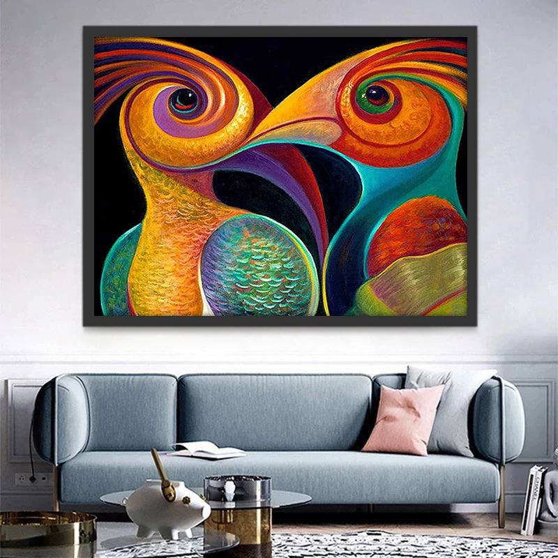Twee Abstracte Papegaaien Schilderen op Nummers