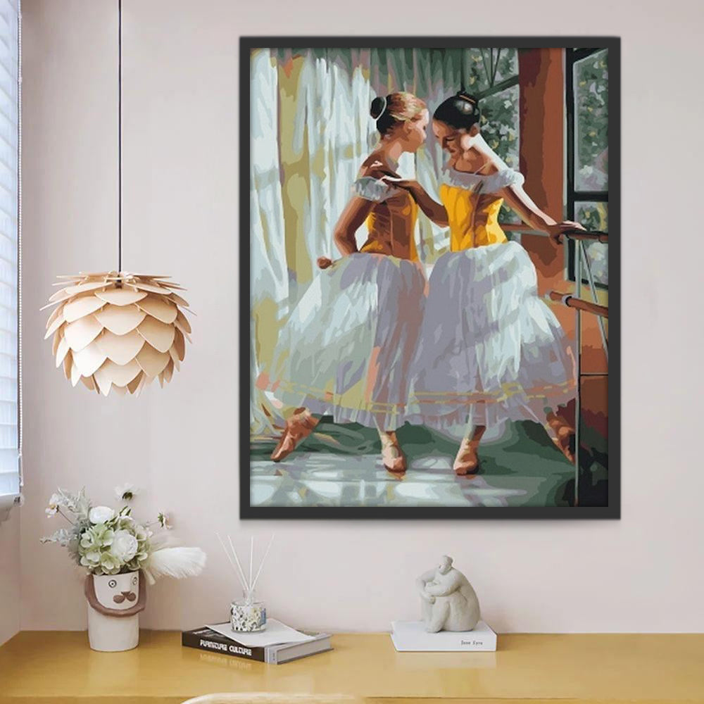 Twee Balletdanseressen in Lichte Kamer Schilderen op Nummers