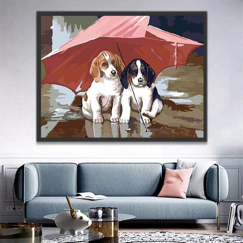 Twee Beagles in de Regen Schilderen op Nummers