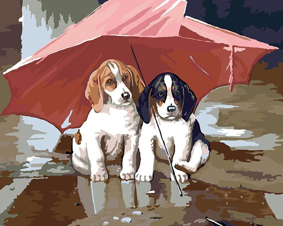 Twee Beagles in de Regen Schilderen op Nummers