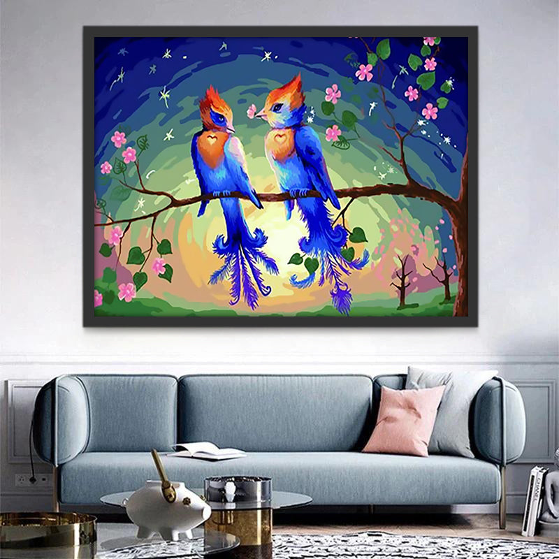 Twee Blauwe Vogels op Tak Schilderen op Nummers