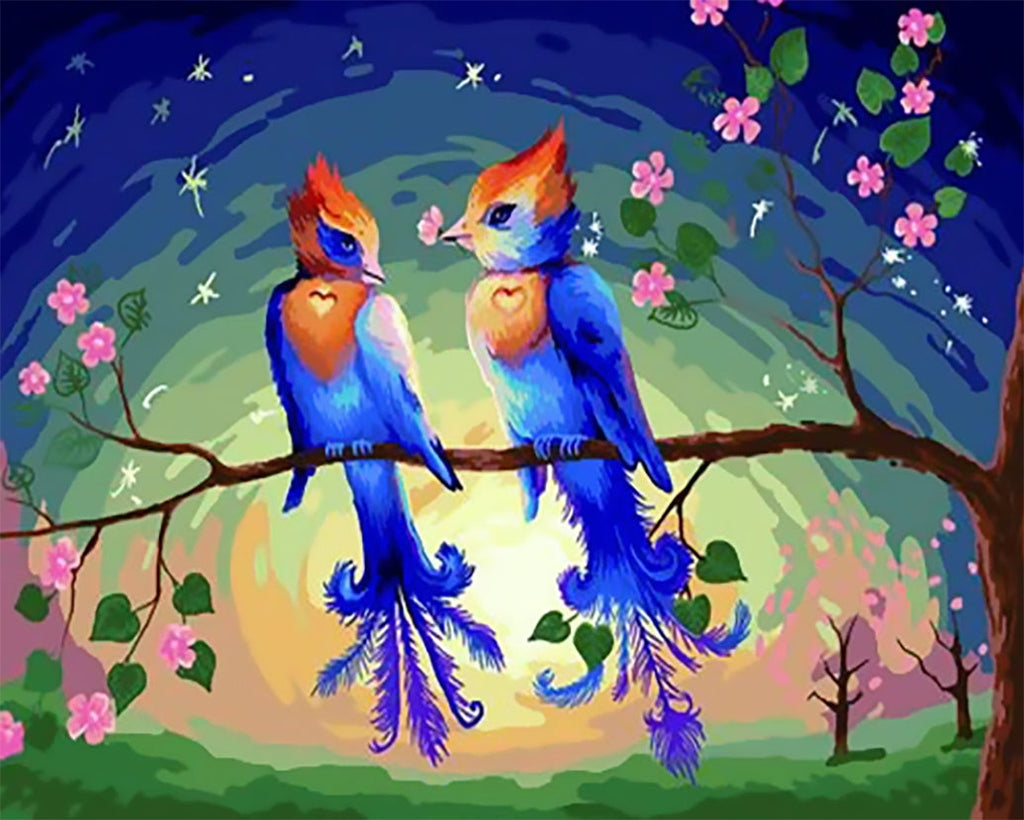 Twee Blauwe Vogels op Tak Schilderen op Nummers