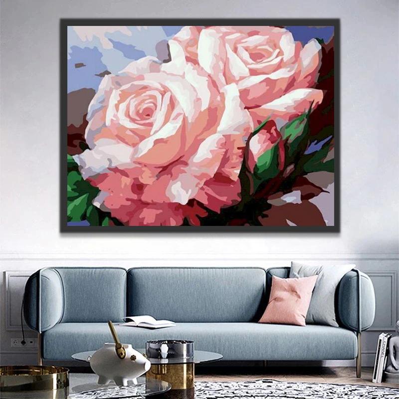 Twee Grote Roze Rozen Schilderen op Nummers