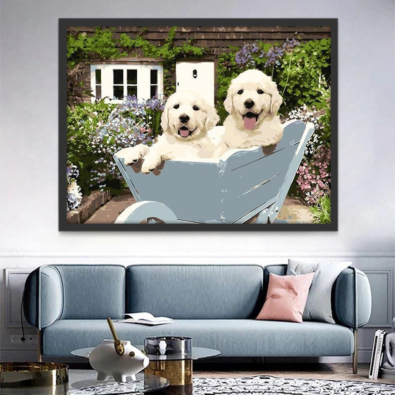 Twee Honden in een Karretje Schilderen op Nummers