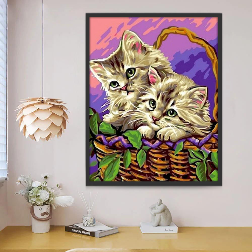 Twee Katten in een Bamboemand Schilderen op Nummers