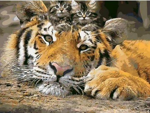 Twee Kittens op een Tijgerkop Schilderen op Nummers