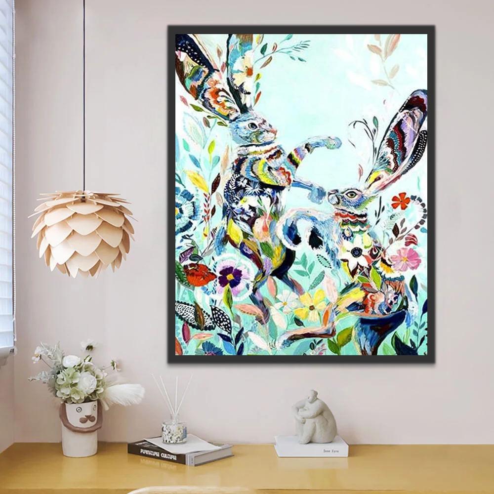 Twee Konijnen met Abstracte Patronen Schilderen op Nummers