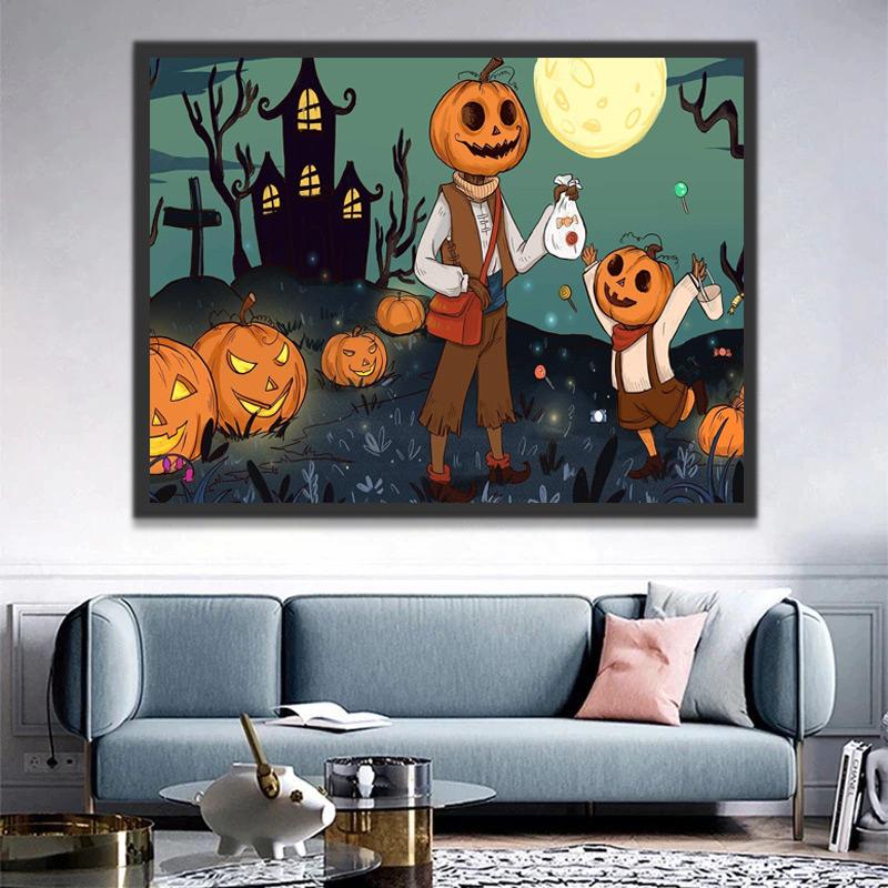 Twee Mensen Spelen Halloween Spelletjes Schilderen op Nummers