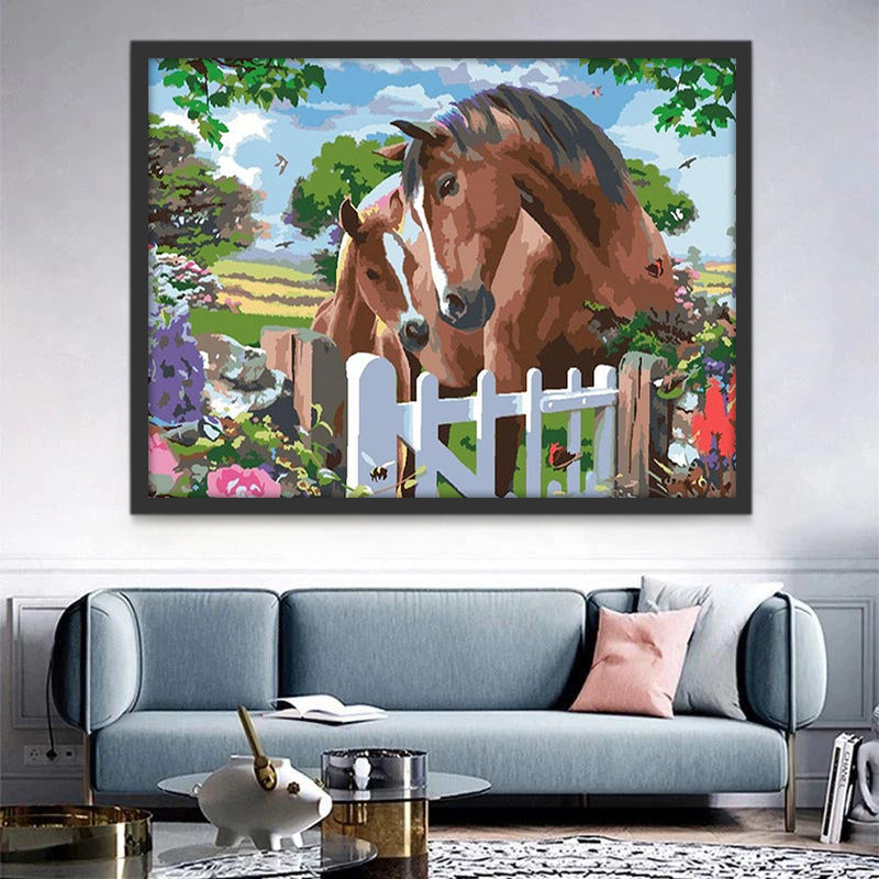 Twee Paarden in de Tuin Schilderen op Nummers