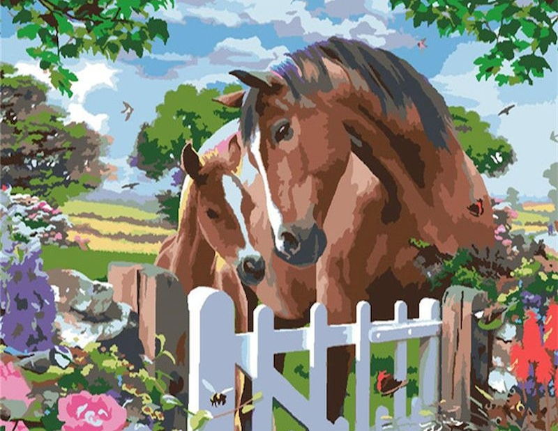 Twee Paarden in de Tuin Schilderen op Nummers