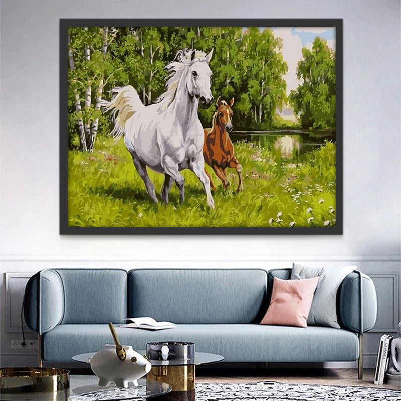 Twee Paarden in het Bos Schilderen op Nummers