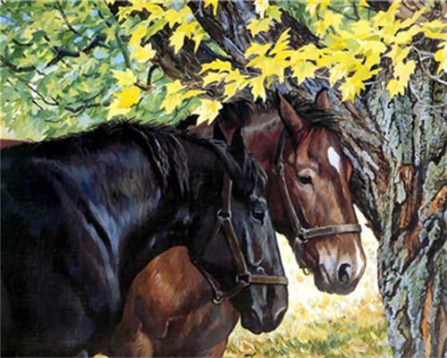 Twee Paarden onder een Boom Schilderen op Nummers