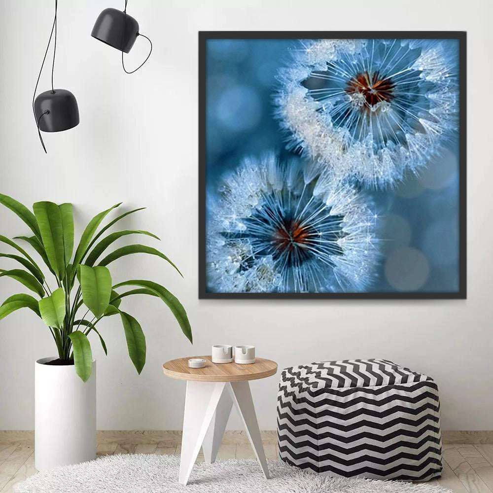 Twee Paardenbloemen op een Dromerige Blauwe Achtergrond Schilderen op Nummers