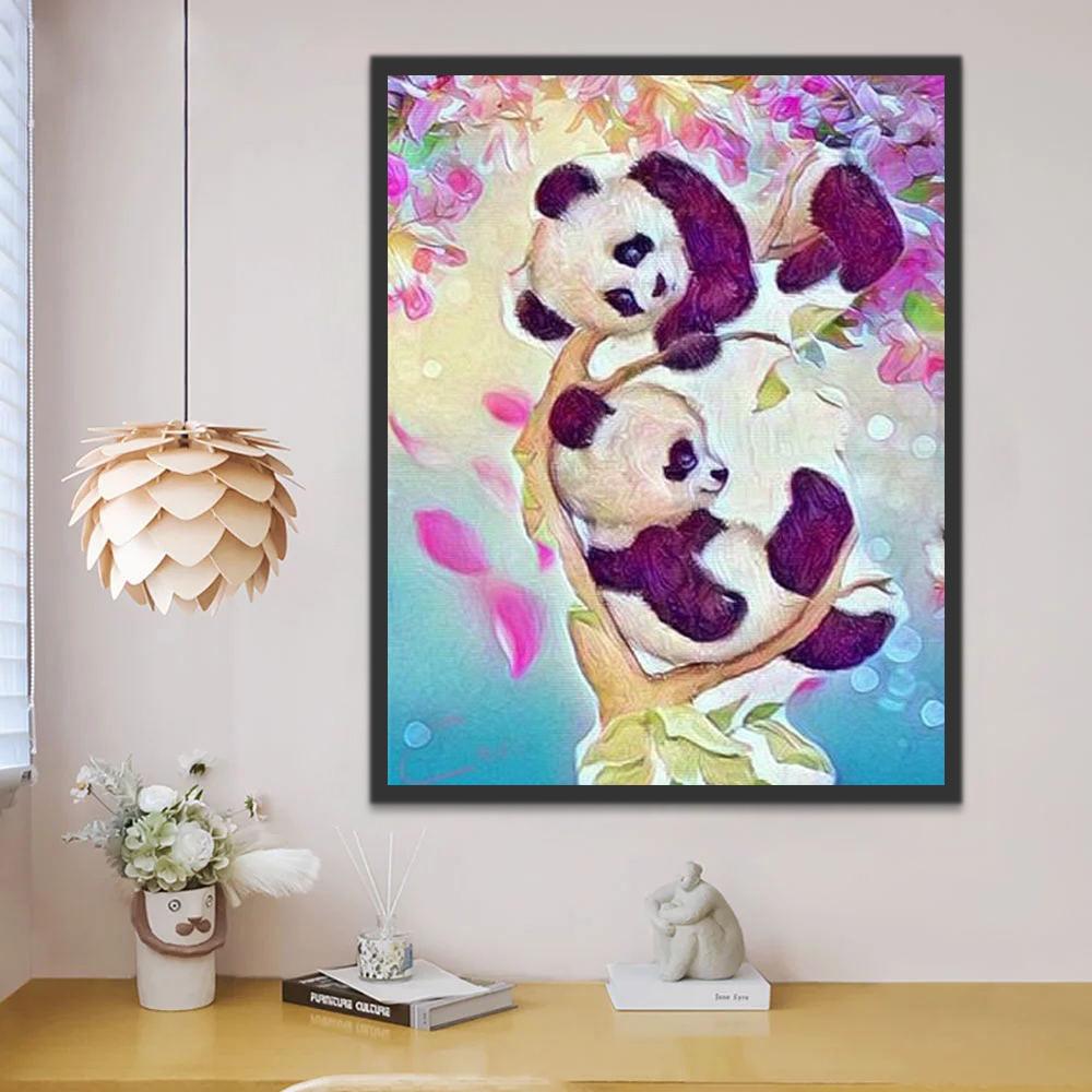 Twee Pandas in een Boom Schilderen op Nummers