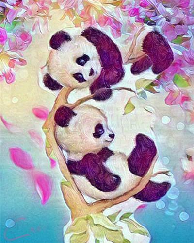 Twee Pandas in een Boom Schilderen op Nummers