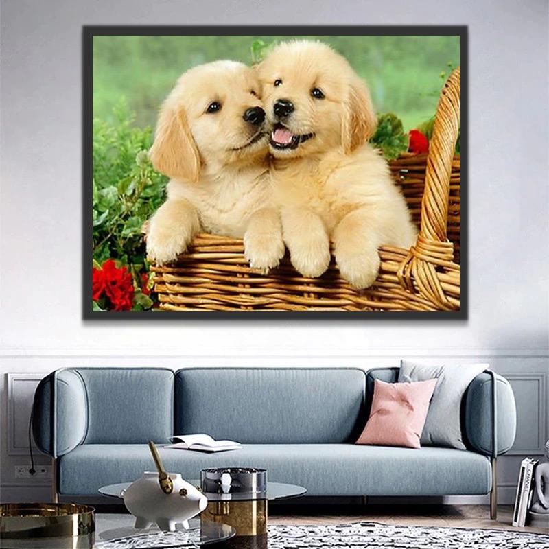 Twee Schattige Kleine Golden Retrievers Schilderen op Nummers
