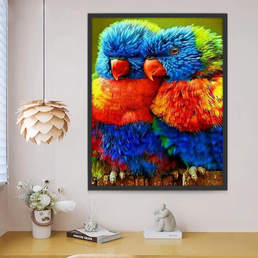 Twee Schattige Kleurrijke Papegaaien Schilderen op Nummers