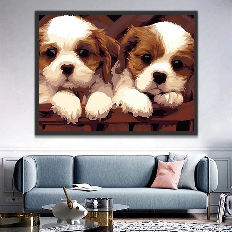 Twee Schattige Puppies Schilderen op Nummers