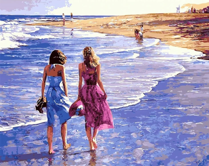 Twee Schoonheden Wandelend aan Zee Schilderen op Nummers