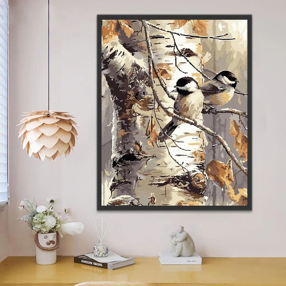 Twee Vogels in een Boom in Herfst Schilderen op Nummers