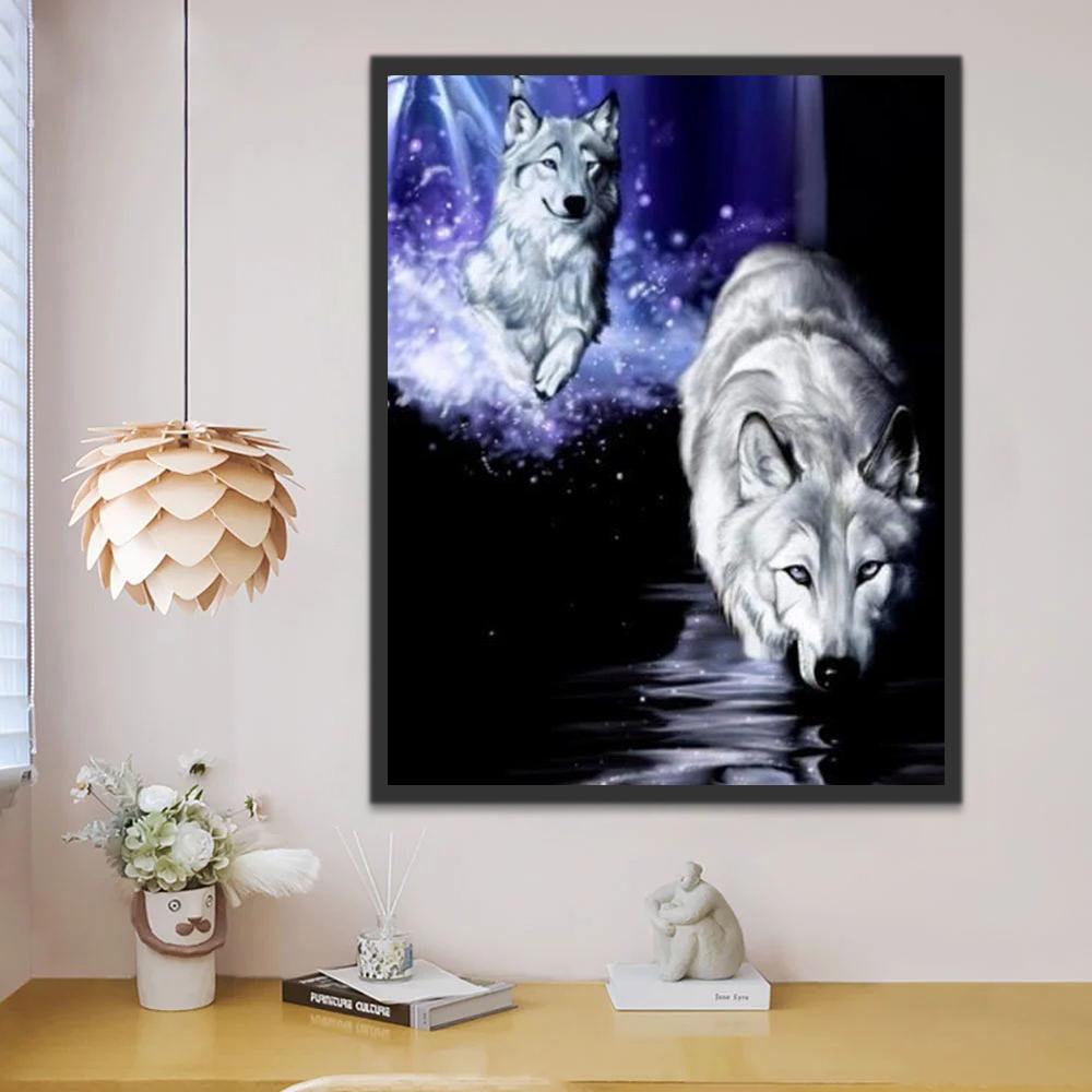 Twee Wolven in Water Schilderen op Nummers