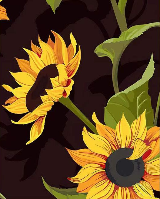 Twee Zonnebloemen op een Bruine Achtergrond Schilderen op Nummers