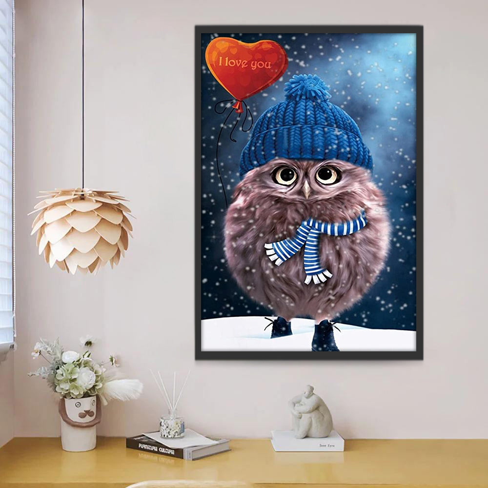 Uil met Blauwe Hoed en Blauwe Sjaal Schilderen op Nummers